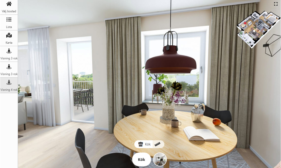 Kliv in i ett kök och vardagsrum via en 360-graders rundvandring i några bostadsrätterna i Åstranden.
