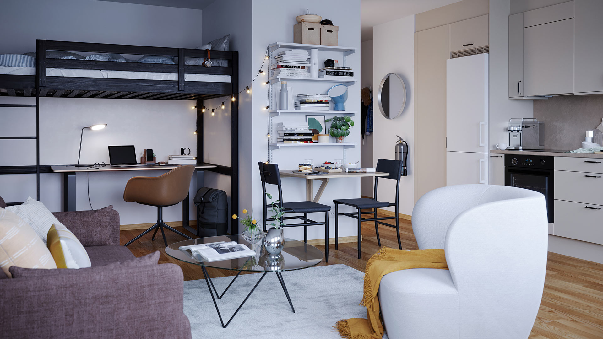 You'll always be able to make the dining table a focal point for parties, design your own home office or just arrange a quiet place to relax in even in the smaller studio apartments.